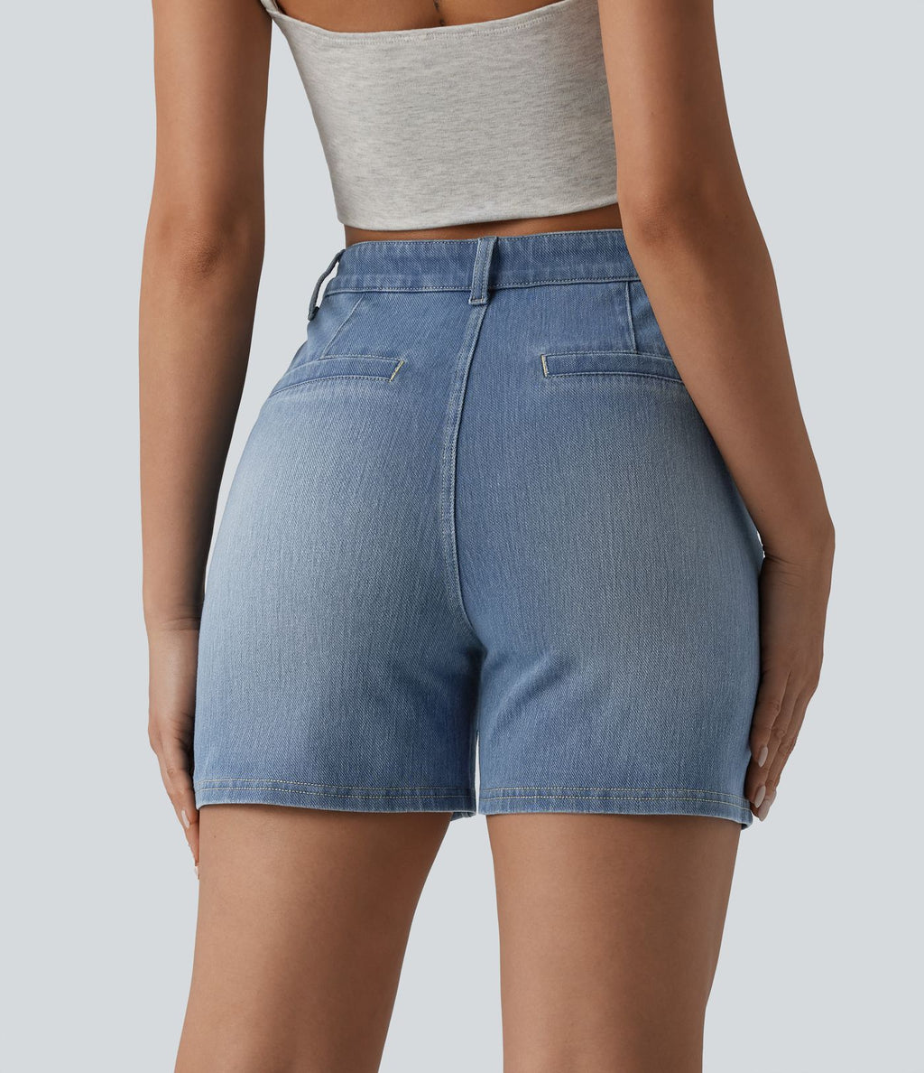 Short denim décontracté Halara Flex™ délavé taille haute 10 cm avec poches