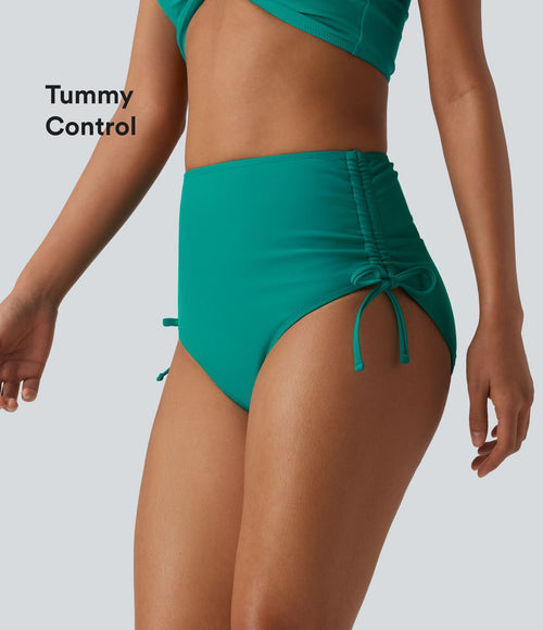 Bas de maillot de bain bikini gainant taille haute avec cordon de serrage et fronces
