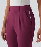 Pantalon de golf fuselé crêpe taille haute avec poches