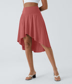 Breezeful™ Jupe Danse Fluide 2-en-1 à Taille Haute Volants Asymétriques Haut-Bas et Séchage Rapide