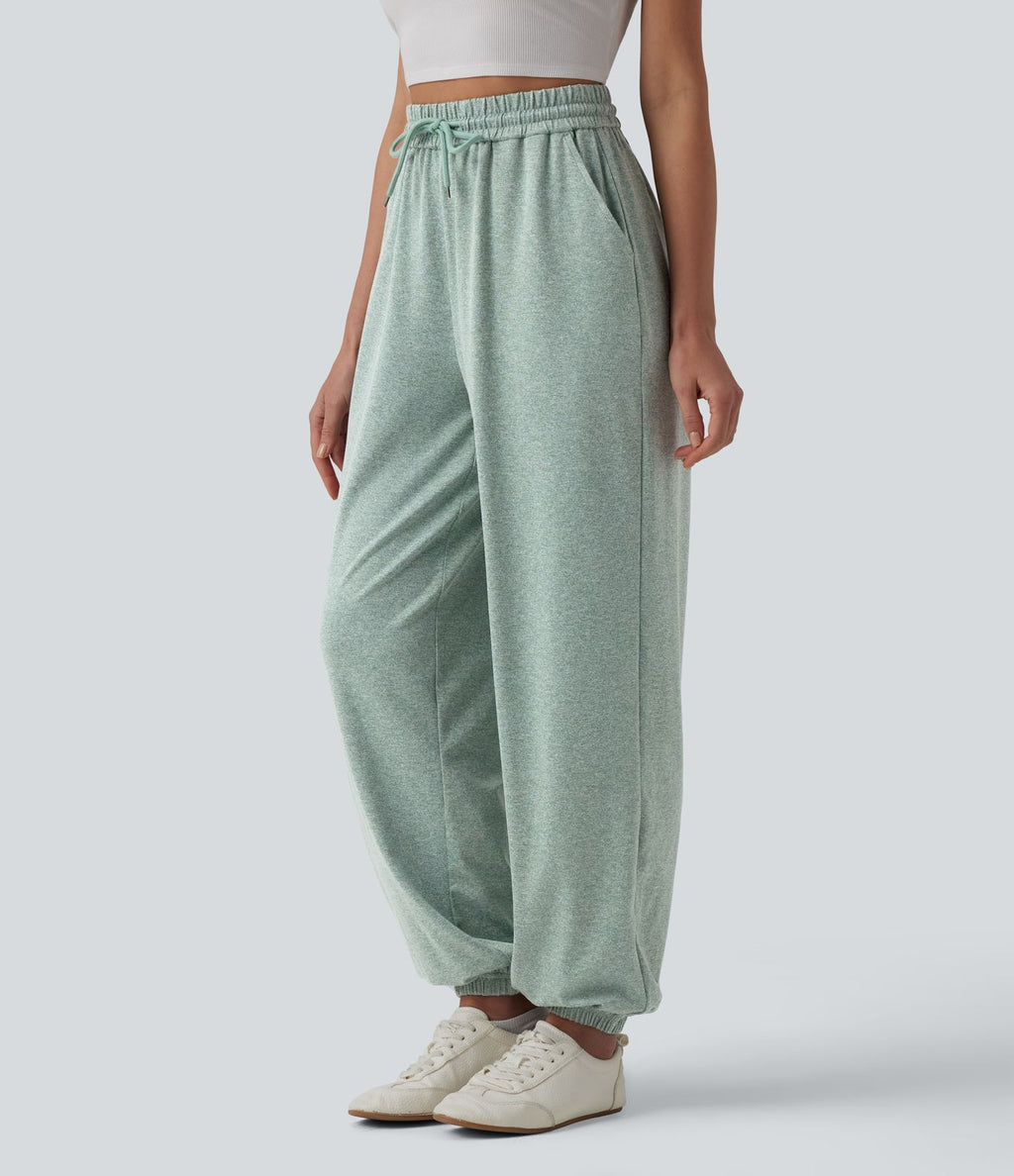 Jogging casual large taille haute à cordon de serrage avec poches