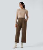 Pantalon tailleur thermique taille haute avec poches