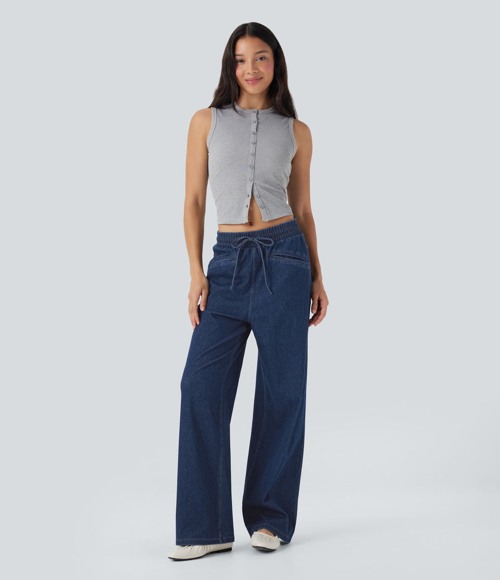 Jean Halara Flex™ taille haute large à cordon de serrage en maille extensible effet frais InstantCool avec poches