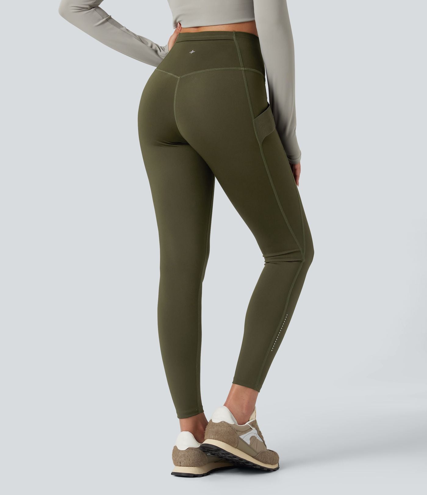 Legging de randonnée 7/8 résistant à l'usure taille haute croisée réfléchissant avec poche