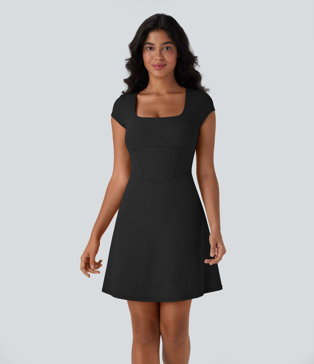 Robe décontractée mini 2-en-1 Softlyzero™ Plush à col carré style corset avec poche