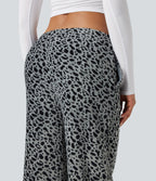 Pantalon large molleton imprimé léopard taille mi-haute avec cordon de serrage et poches