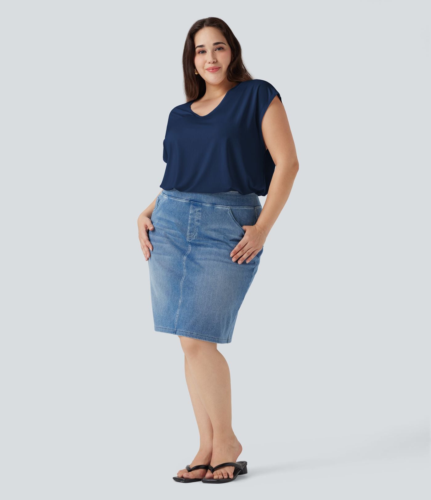 T-shirt décontracté grande taille col V manches courtes