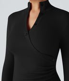 T-shirt tailleur côtelé col montant manches longues
