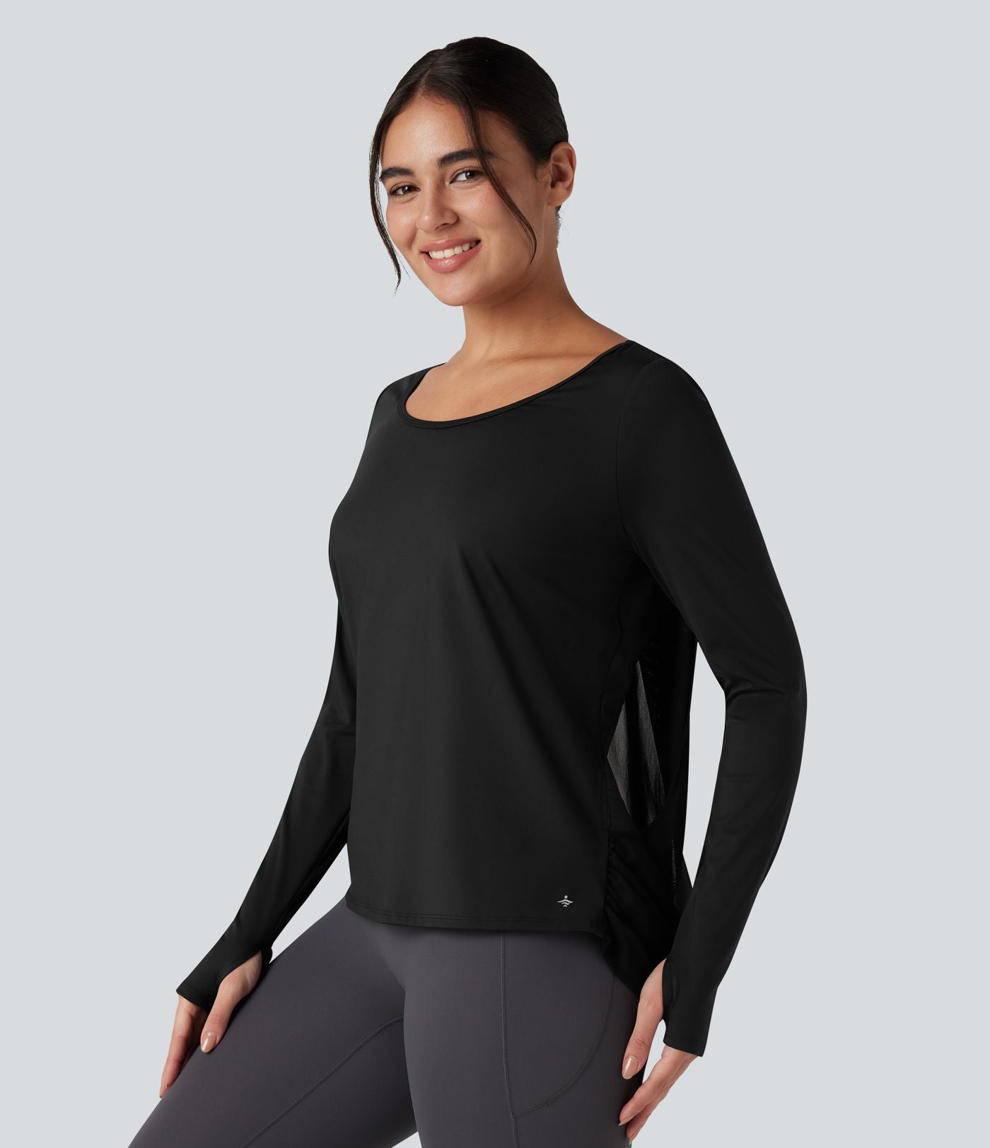 Top de sport yoga SoftlyZero™ Airy mesh contrastant à découpes manches longues avec trous pouces - UPF50+