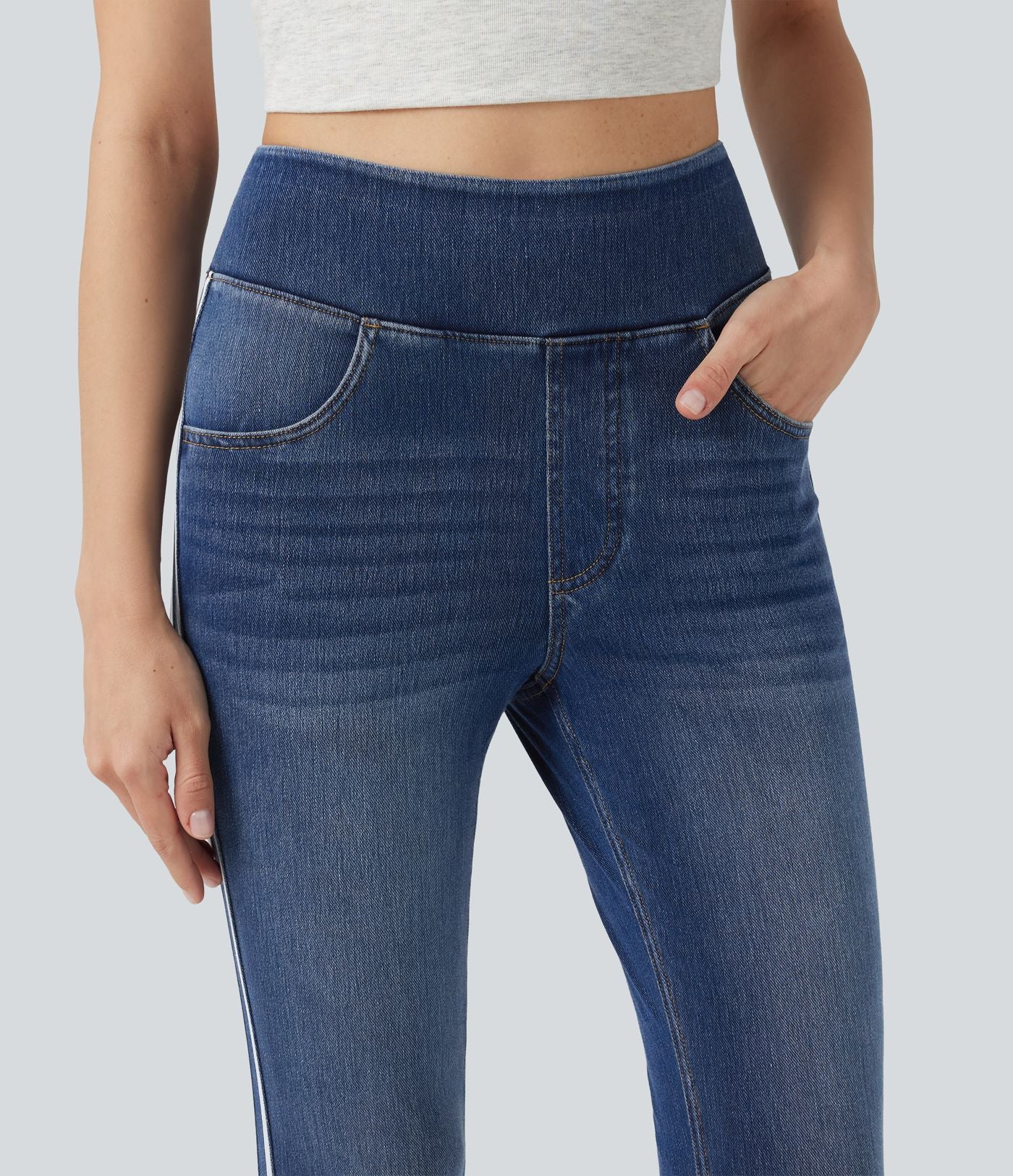 Jean skinny Halara Flex™ taille haute délavé à rayures avec poches