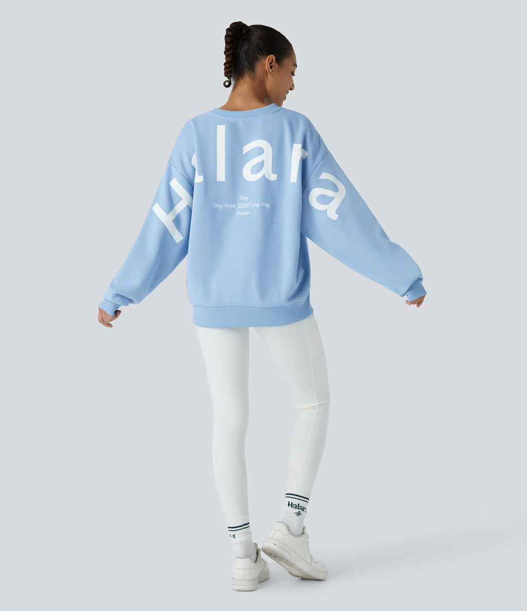 Sweat-shirt décontracté Halara oversize en polaire avec lettrage brodé et bords côtelés contrastés