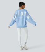 Sweat-shirt décontracté Halara oversize en polaire avec lettrage brodé et bords côtelés contrastés