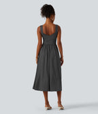 Robe midi casual fluide à pois sans manches dos nu avec brassière intégrée croisée et poches - Bonnets DD-F