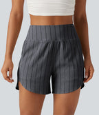Short casual taille haute ourlet arrondi rayures avec poches