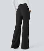 Halara Flex™ Pantalon tailleur taille haute, poches latérales, léger évasé, en tissu micro gaufré