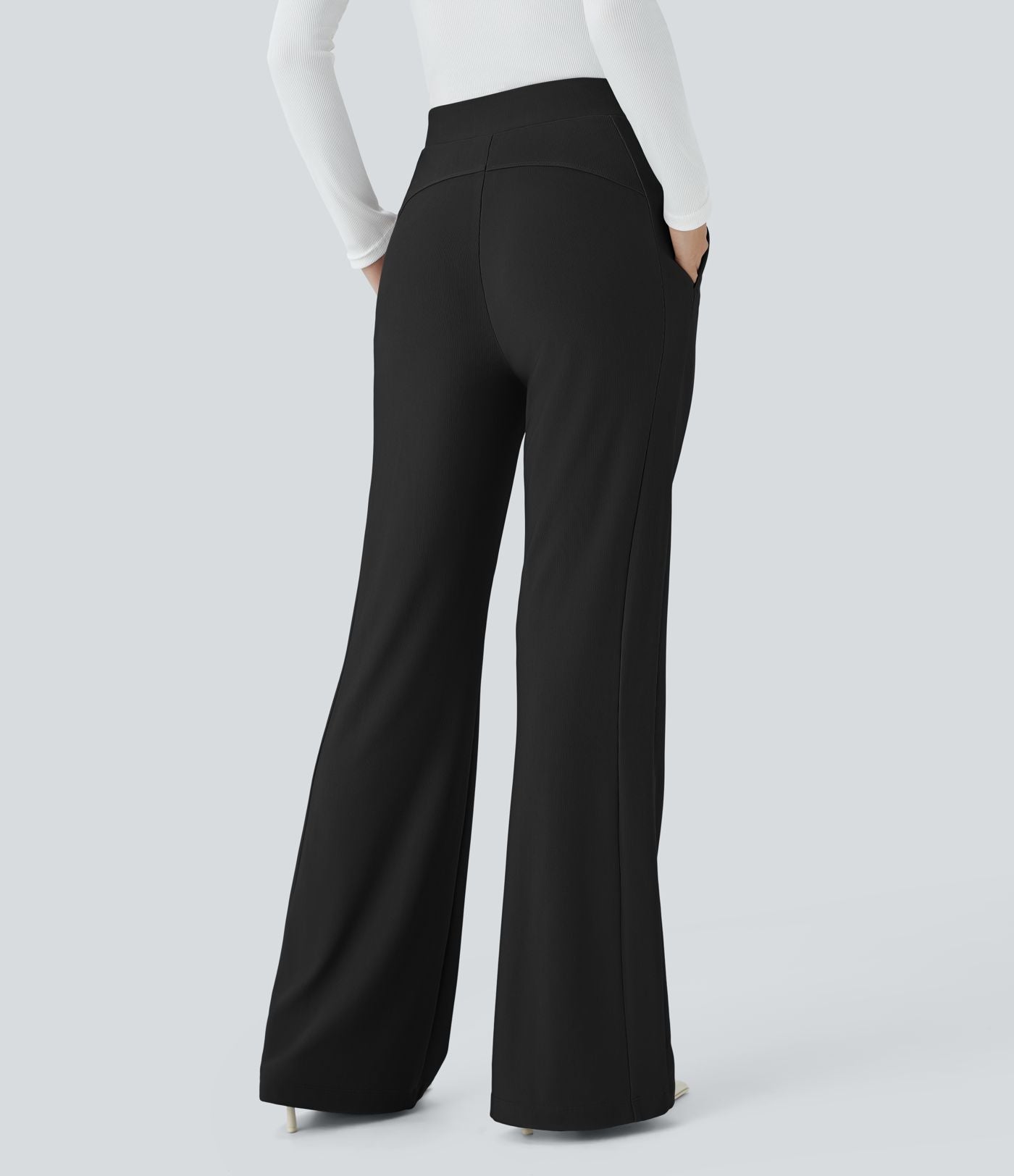 Halara Flex™ Pantalon tailleur taille haute, poches latérales, léger évasé, en tissu micro gaufré