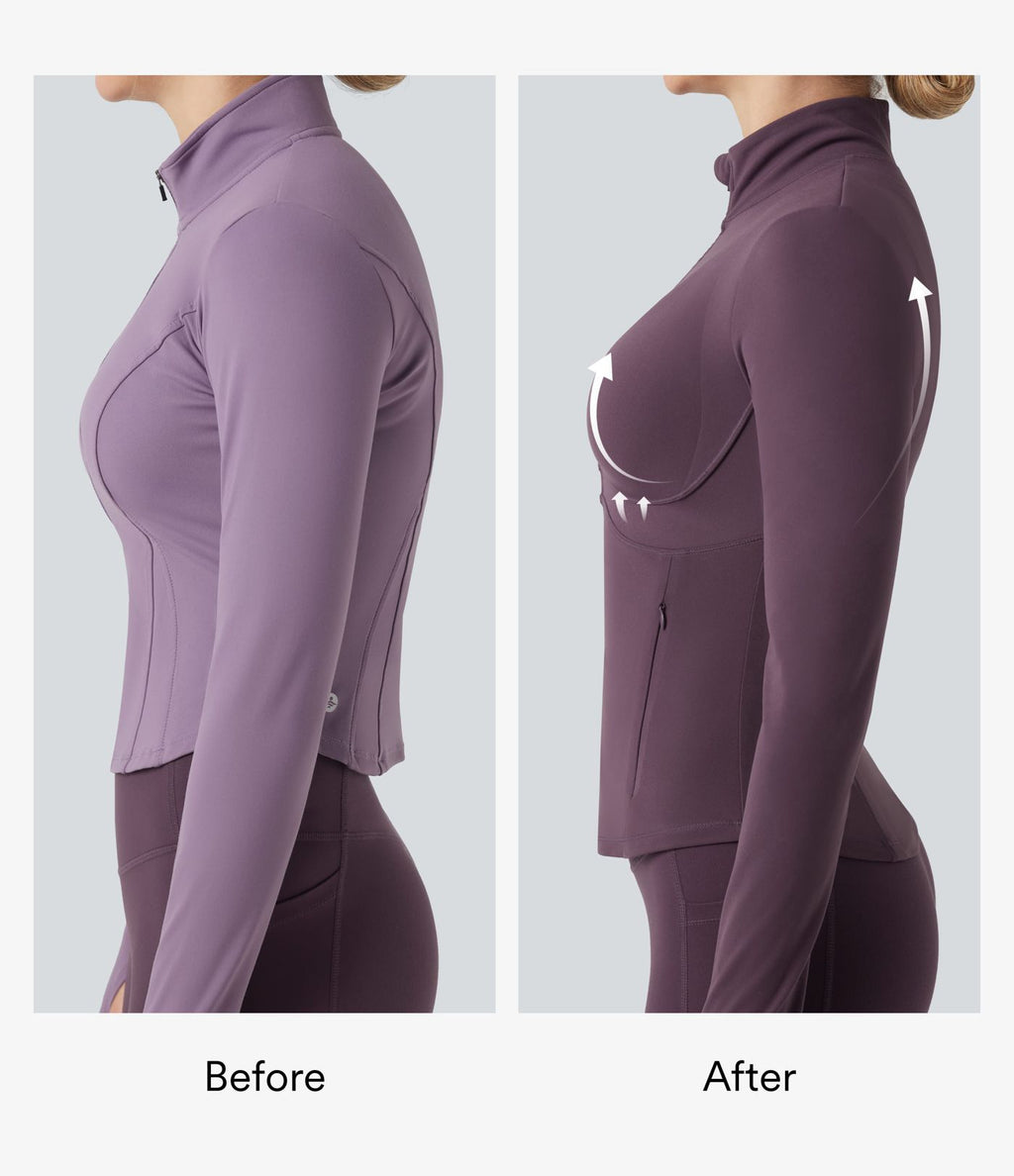 Veste de yoga Halara UltraSculpt™ col montant froncée push-up manches longues à trous pouces avec poches