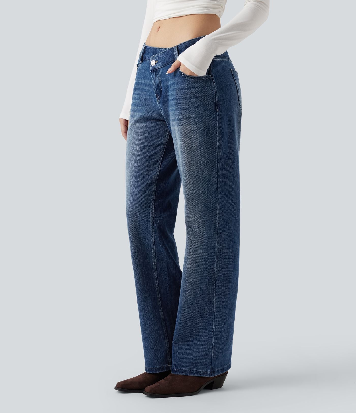 Jean décontracté Halara Flex™ asymétrique jambe droite taille basse avec poches