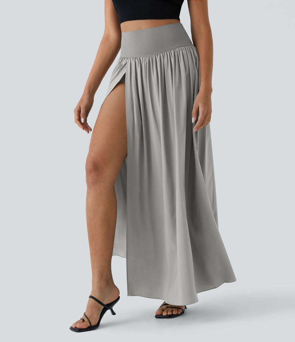 Breezeful™ Jupe Taille Haute Casual Maxi Séchage Rapide Fluide Fente Plissée 2 en 1