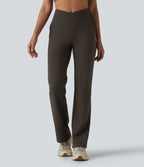 Pantalon bootcut de yoga taille haute croisée avec poches