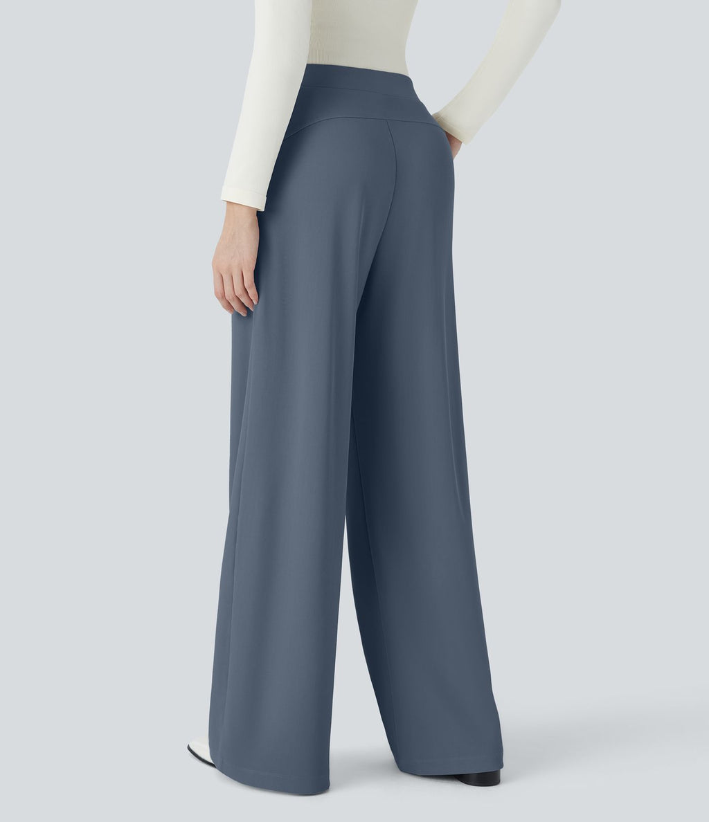 Halara Flex™ Pantalon Tailleur Évasé à Taille Haute Sculptant la Silhouette avec Poches Latérales Micro Waffle