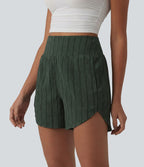 Short casual taille haute ourlet arrondi rayures avec poches