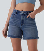 Halara Flex™ Short en denim taille mi-haute ourlet retroussé 12,5 cm avec poches
