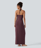 Robe longue dos nu à nouer avec soutien-gorge intégré et poches