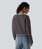 Sweat casual col V manches longues color block en coton