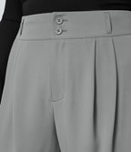Pantalon Tailleur Droite Taille Haute Boutonnés Fermeture Éclair Plissé Poches Latérales Froncé Grande Taille