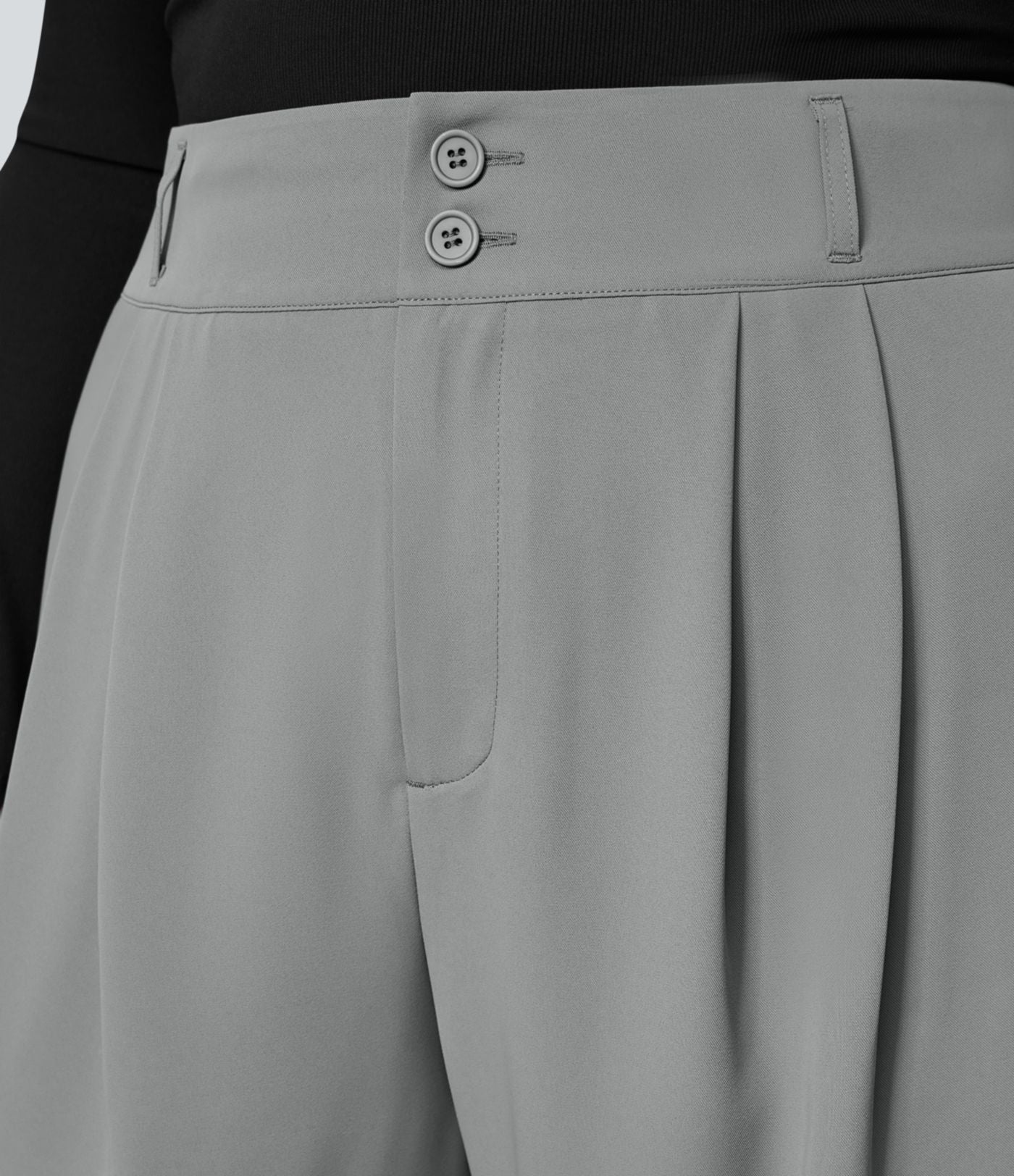 Pantalon Tailleur Droite Taille Haute Boutonnés Fermeture Éclair Plissé Poches Latérales Froncé Grande Taille