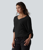 Blouse esprit bureau défroissage facile, col V et manches longues