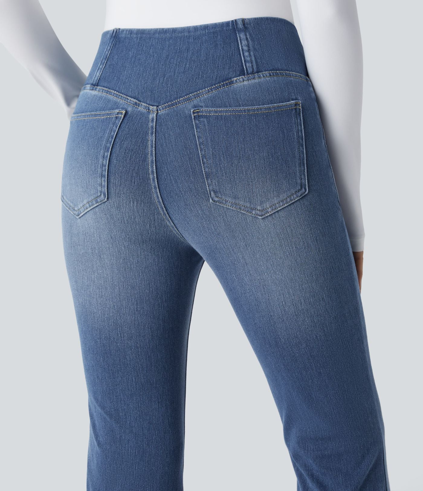 Halara Flex™ Jean Évasé à Taille Haute avec Poche Crossover Tissu Élastique Lavé