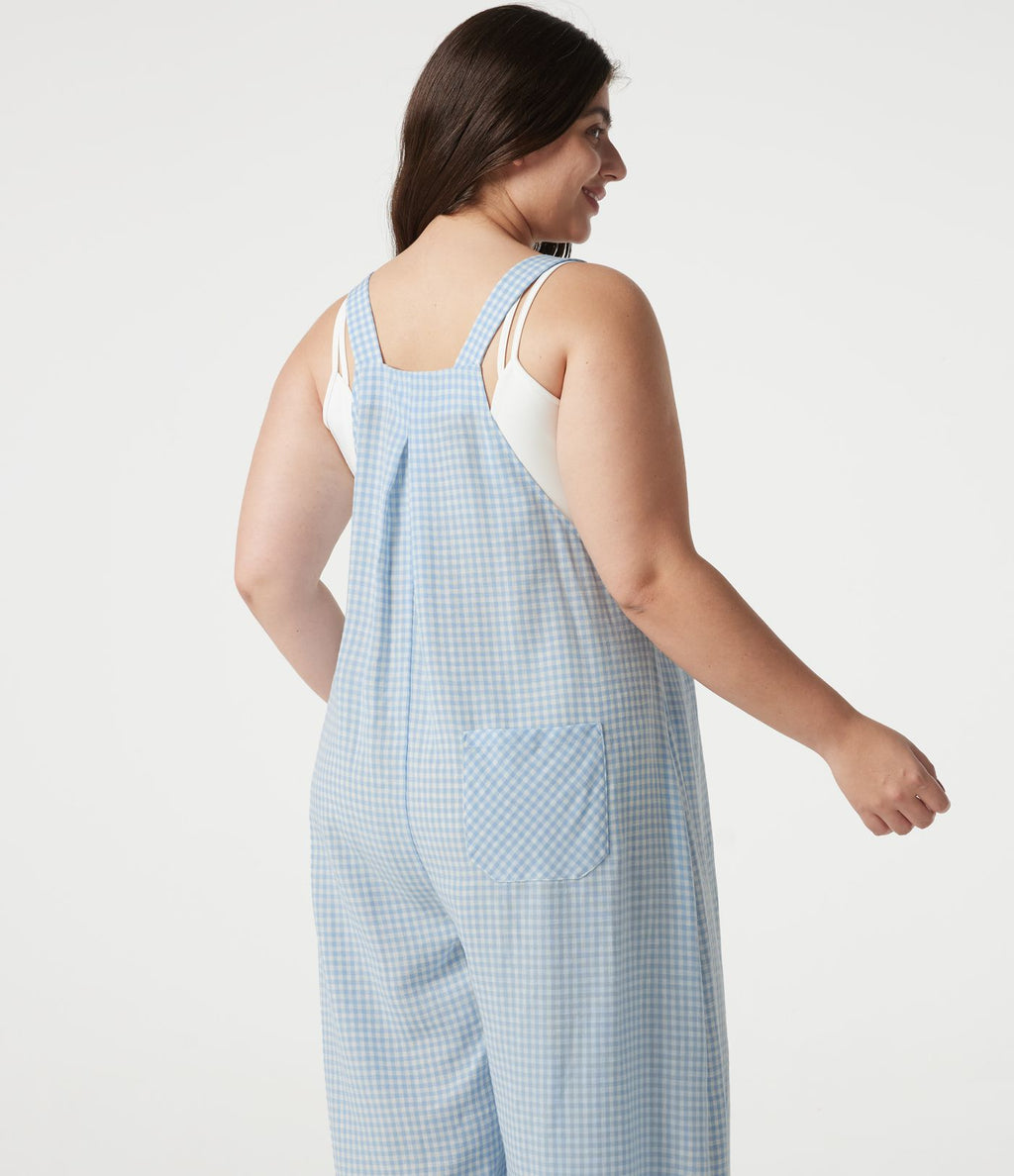 Salopette grande taille effet lin à carreaux avec poches