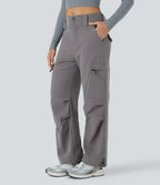 Jogging Casual Cargo Ajustables à Taille Mi-Haute avec Bouton Zip Multiples Poches et Cordon de Serrage