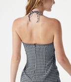 Robe micro-mini de plage moulante à carreaux vichy col halter avec brassière intégrée et lien noué au dos
