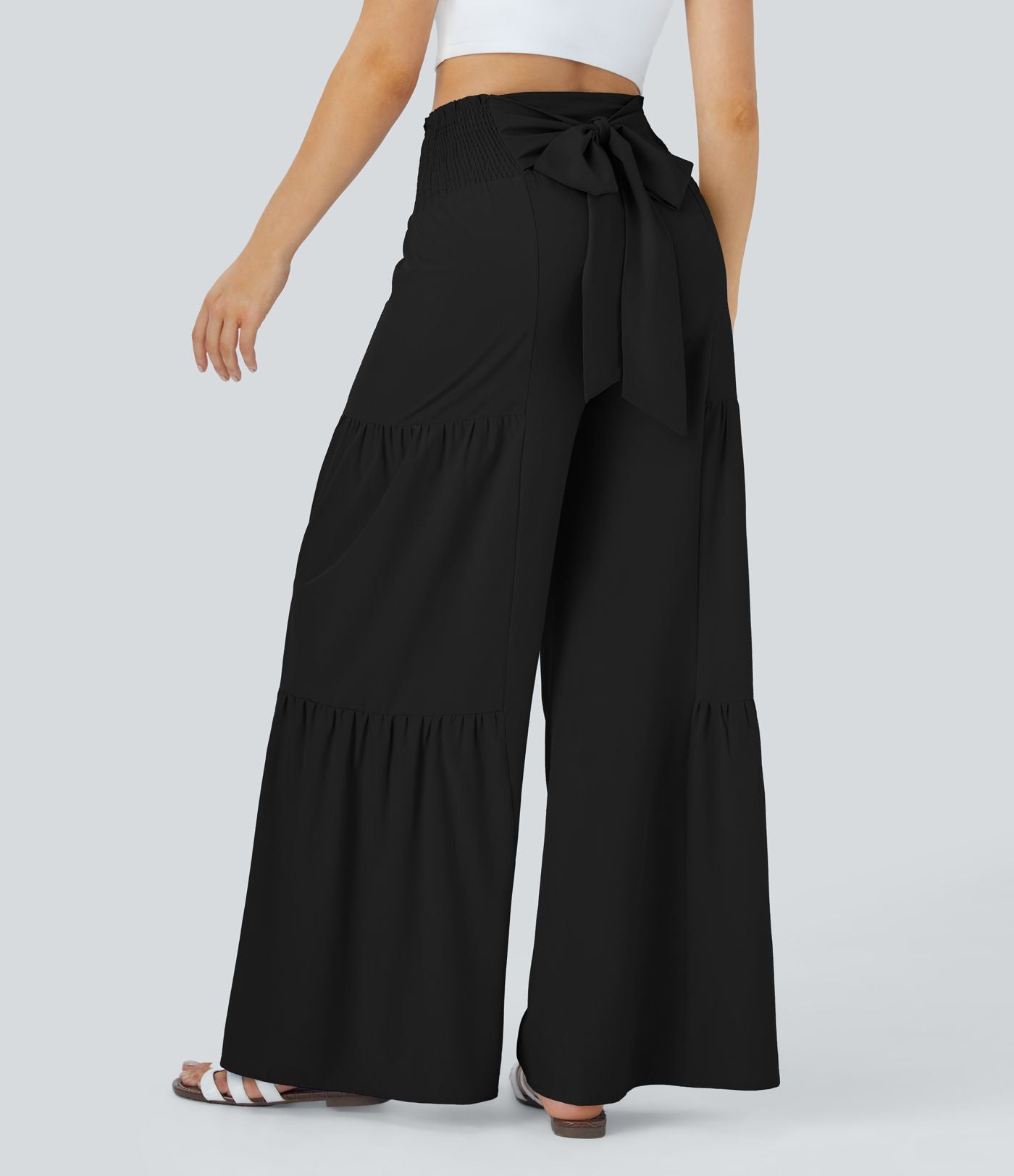 Breezeful™ Pantalon Large Casual Taille Haute Froncé à Nouer Devant et Dos Fluide Séchage Rapide