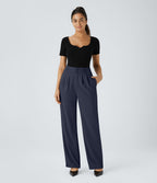 Pantalon de travail Halara Flex™ droit froncé avec poche zippée, taille haute