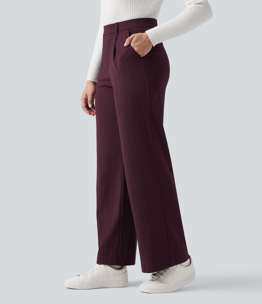Pantalon Halara Flex™ tailleur droit taille haute rayé effet frais InstantCool avec poches