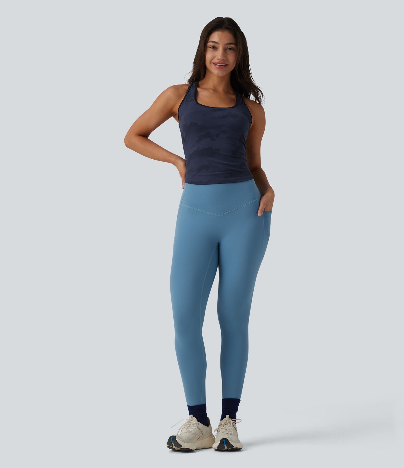 Halara UltraSculpt™ Débardeur de yoga dos nageur col U imprimé camouflage avec soutien-gorge intégré