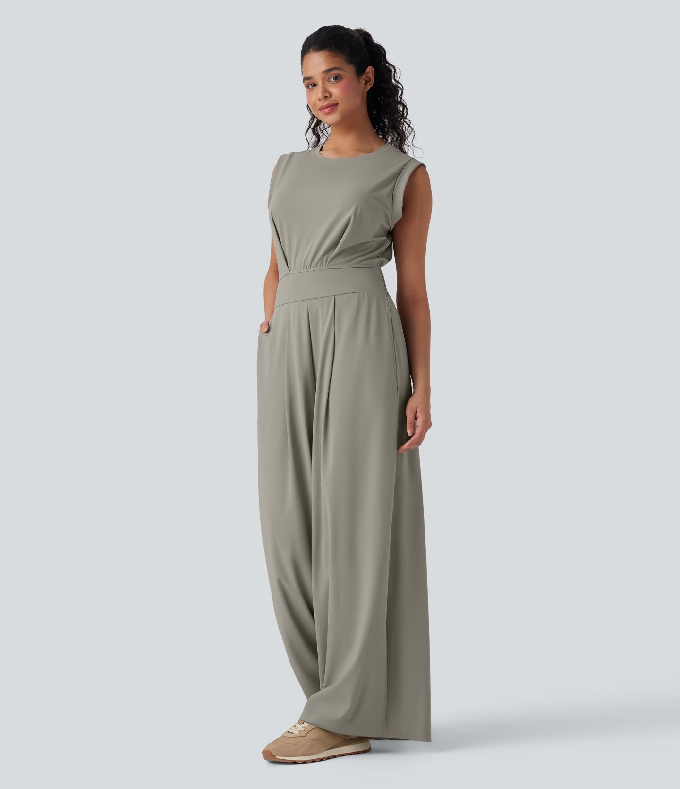 Softlyzero™ Quickdry col rond sans manches dos ajouré avec poche latérale combinaison de yoga - Édition Easy Peasy