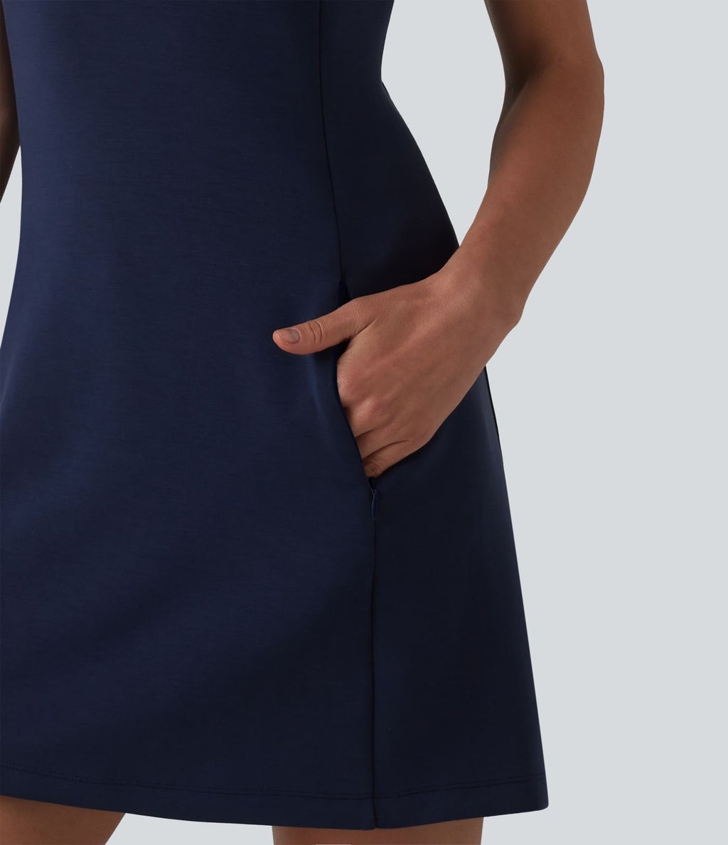 Robe courte décontractée sans manches à col rond SpacerTek™ avec poches