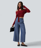 Jean 7/8 ample drapé en lyocell taille mi-haute avec poches