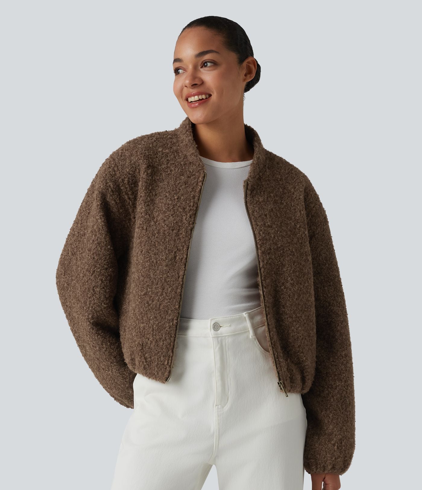 Veste sherpa décontractée zippée avec poches