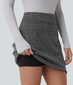 Jupe mini tailleur taille haute 2-en-1 à carreaux pied-de-poule - Longueur rallongée