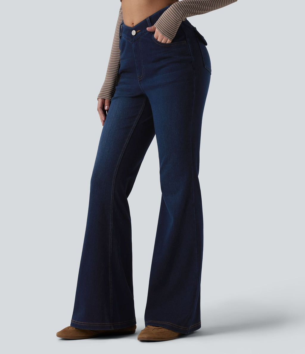 Jean Halara Flex™ taille haute en V évasé décontracté avec poches
