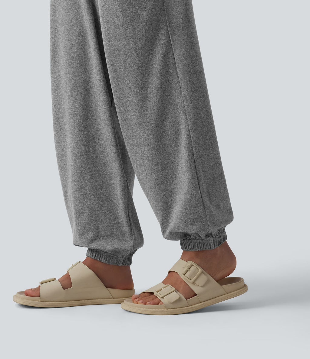Jogging casual large taille haute à cordon de serrage avec poches