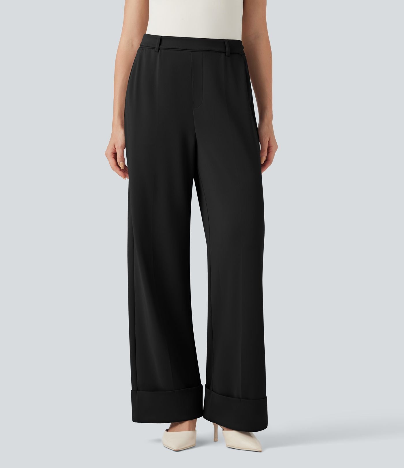 Pantalon tailleur large Halara Flex™ taille haute en crêpe ourlet roulé avec poches