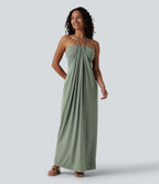 Robe longue dos nu à nouer avec soutien-gorge intégré et poches