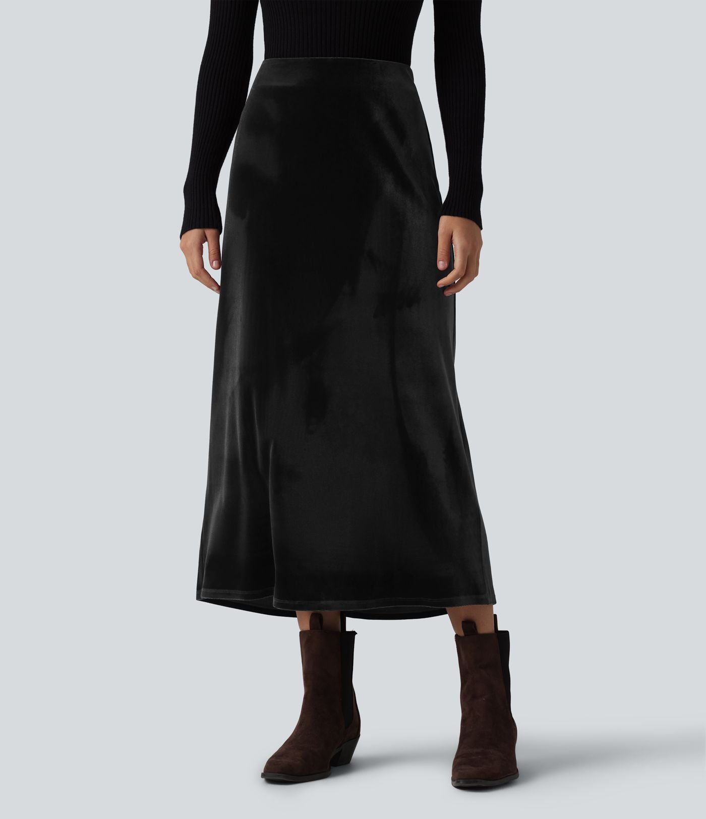 Jupe midi tailleur en velours taille haute